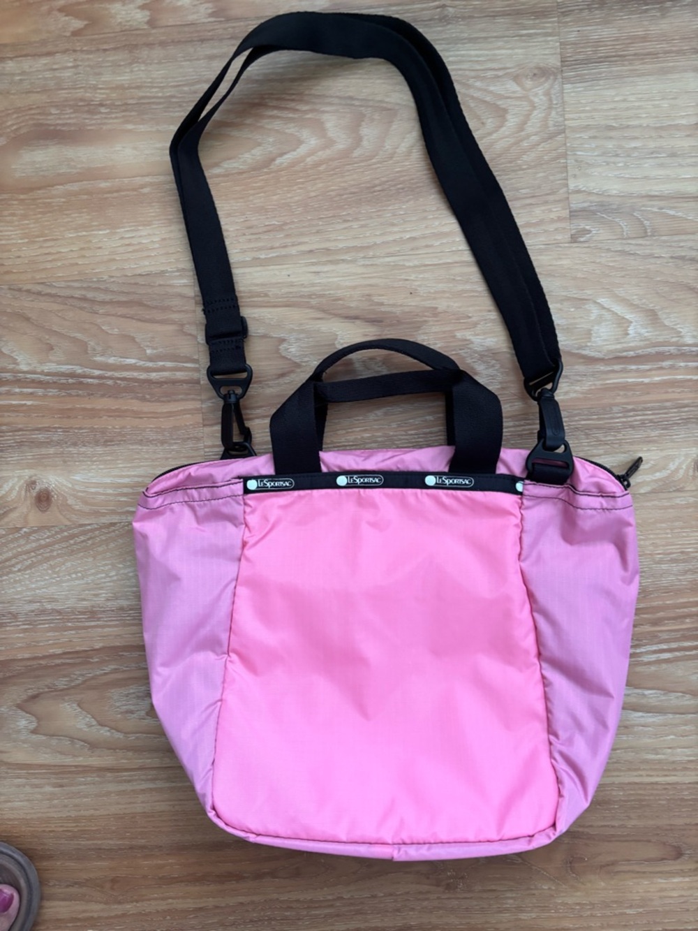 LeSportsac Pink Nylon Convertible Crossbody lunch Bag with Black Strap
